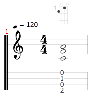 ウクレレ　コード　Ｆ　Ｆコード　Ｆメジャー　ウクレレの弾き方　弾き方　奏法　練習フレーズ　上達