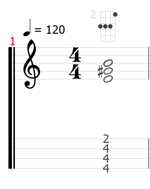 ウクレレ　コード　Ｅ　Ｅコード　Ｅメジャー　ウクレレの弾き方　弾き方　奏法　練習フレーズ　上達